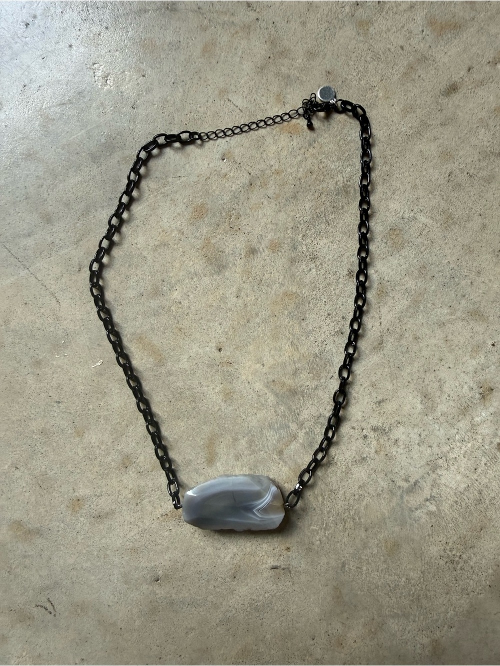 Black Chain Necklace with Gray Agate Bar Pendant